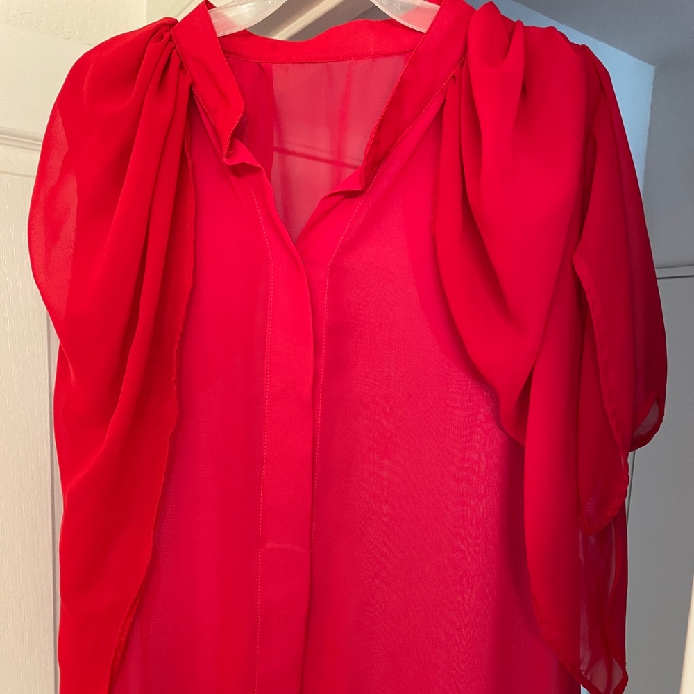 Chiffon fuchsia and coral blouse.